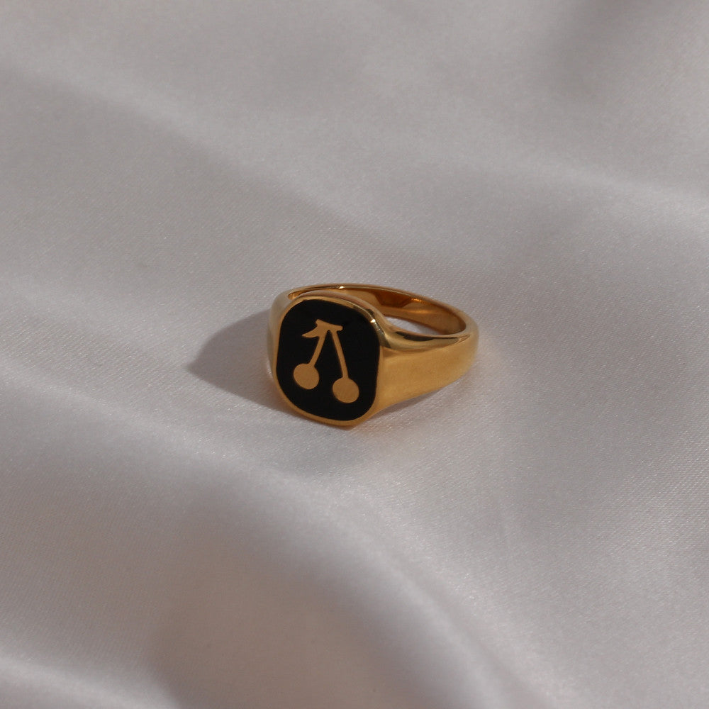 Ladies 18k Gold Solid Stainless Steel Black Red Blue Enamel Stone Cherry Ring