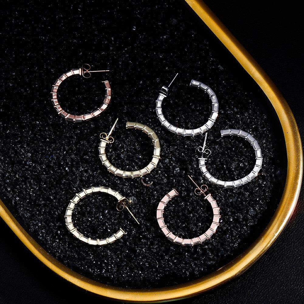 Flooded Ice All Baguette 925 Sterling Silver 24mm Round Circle Hoop Earrings