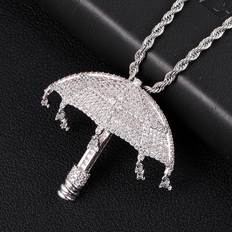 White Gold It's Raining Money Umbrella Chain Necklace
