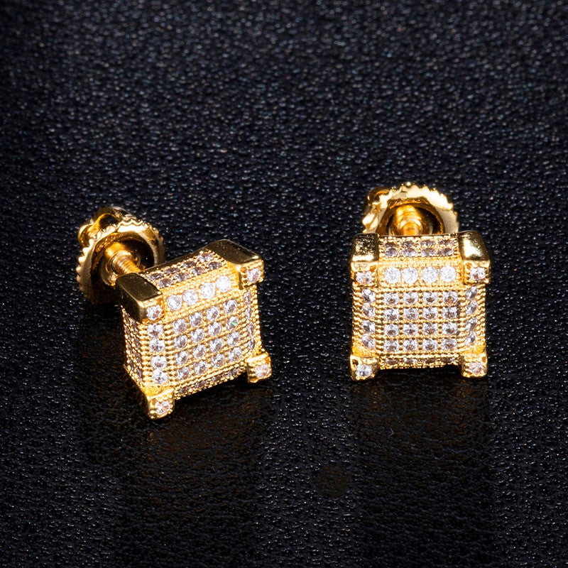 AAA Micro Pave Flooded Ice Square Cut Hip Hop Earrings