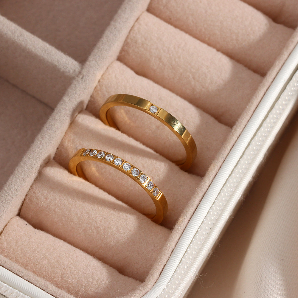 3AAA CZ Bling 18k Gold Filled Non Fading Stainless Steel Thin Gold Rings