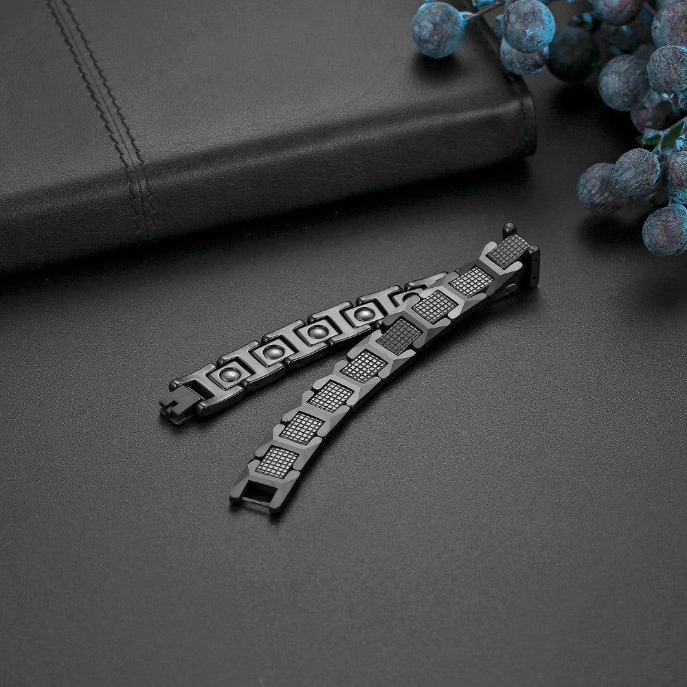 Mens Luxury Magnetic Stone Gold Tungsten Carbide Classic Casual Bracelet