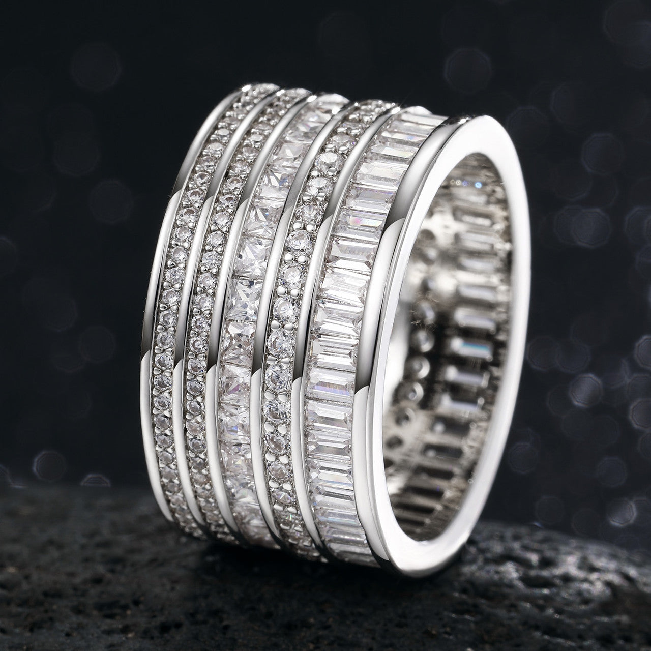 Mens 12mm Iced Baguette Multi Layered Drip Thick Pharaoh Blinged Out Rings