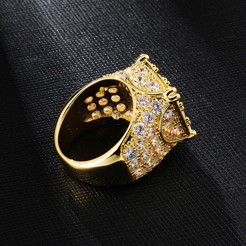 Hip Hop Full AAA Simulate Diamond 14k Gold Silver 9 Cut Bling Iced Rings