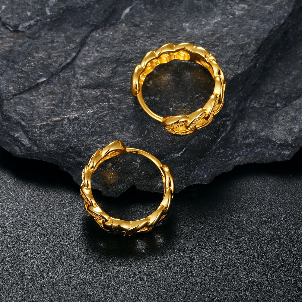 925 Solid Silver Iced Hip Hop Cuban Link Earrings