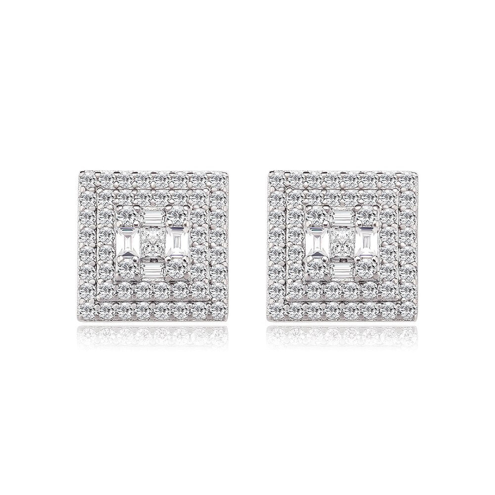 Mazed Ice | Iced Baguette .925 Solid Sterling Silver Hip Hop Square Cut Earrings