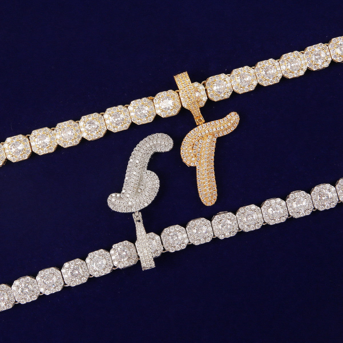 Solo Script II | Single Scripted Raised Letter Iced Blinged Out Box Link Chain Pendant