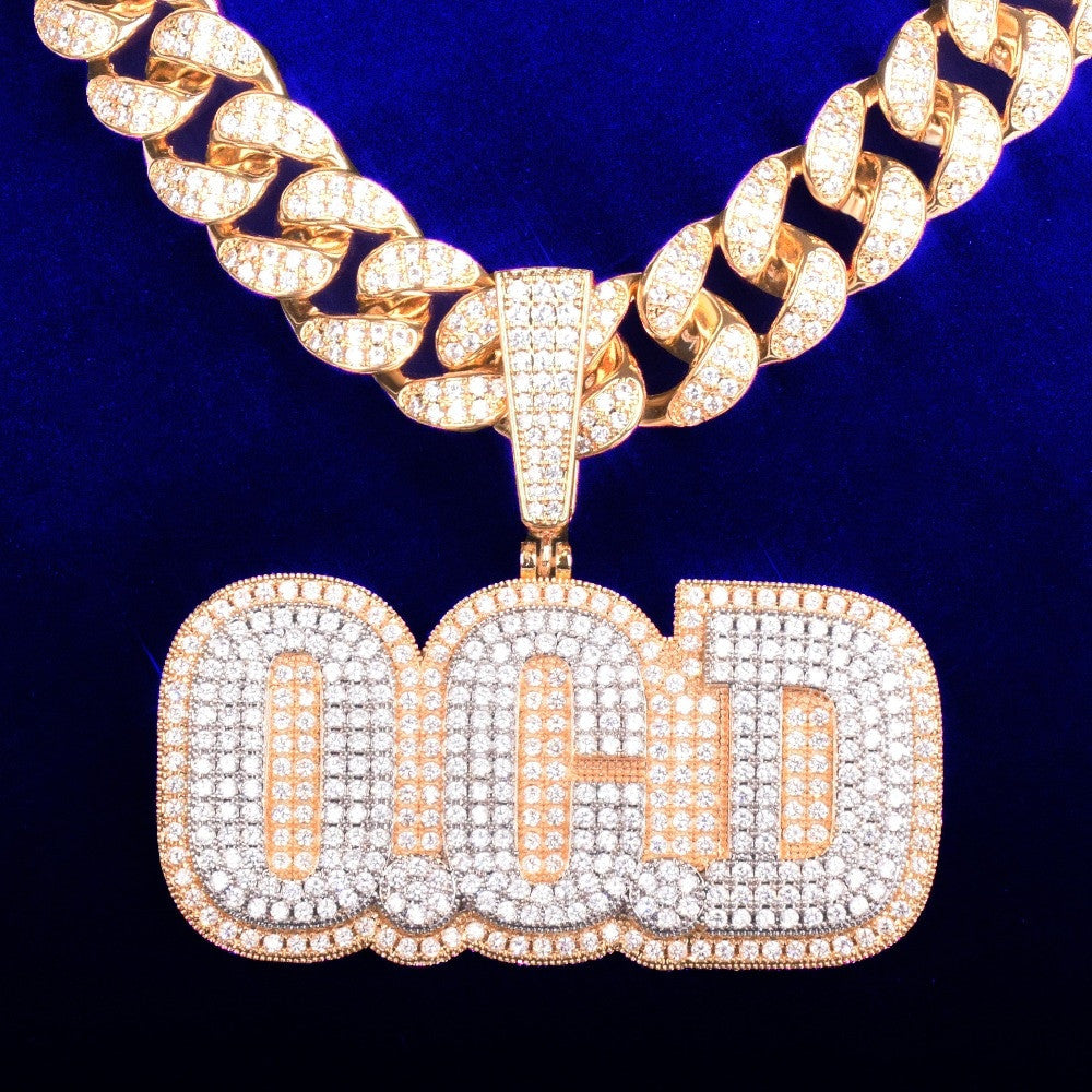 Custom Flooded Ice 2 Layer AAA Micro Pave 18k Gold Cuban Link Chain Pendant