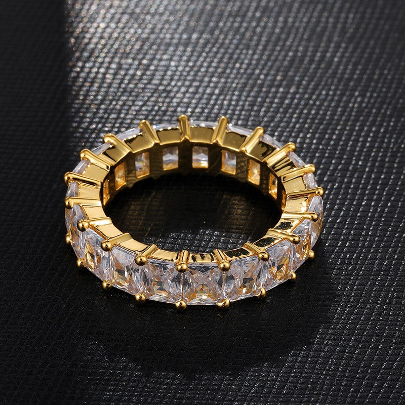 Mens Hip Hop AAA Princess Cut Bust Down Flooded Ice 14k Gold 4 Prong Set Rings