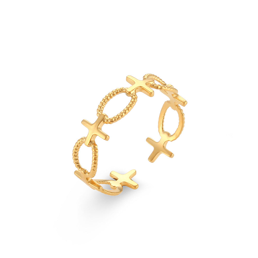 18k Gold Bohemian Elegant French Flower Stainless Steel Waterproof Rings