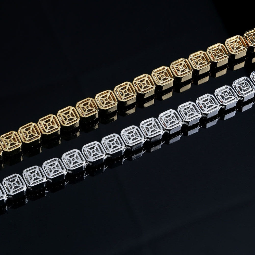 10mm Wide Hip Hop Flooded Ice 1 Row Star Studded AAA Micro Pave Thick Tennis Chain