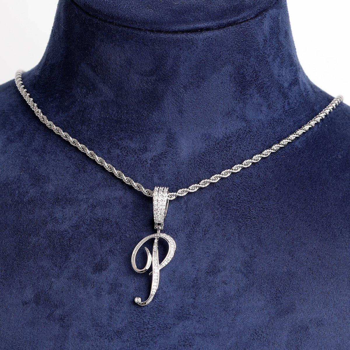 24k Gold .925 Silver 5A Simulate Diamond Cursive Letter Bling Bling Chain Necklace