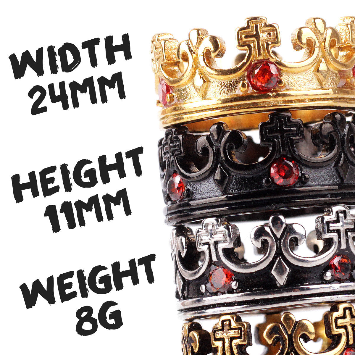 Royal Crown | 316L No Fade Stainless Steel Retro CZ Stone Fashion Street Wear Rings