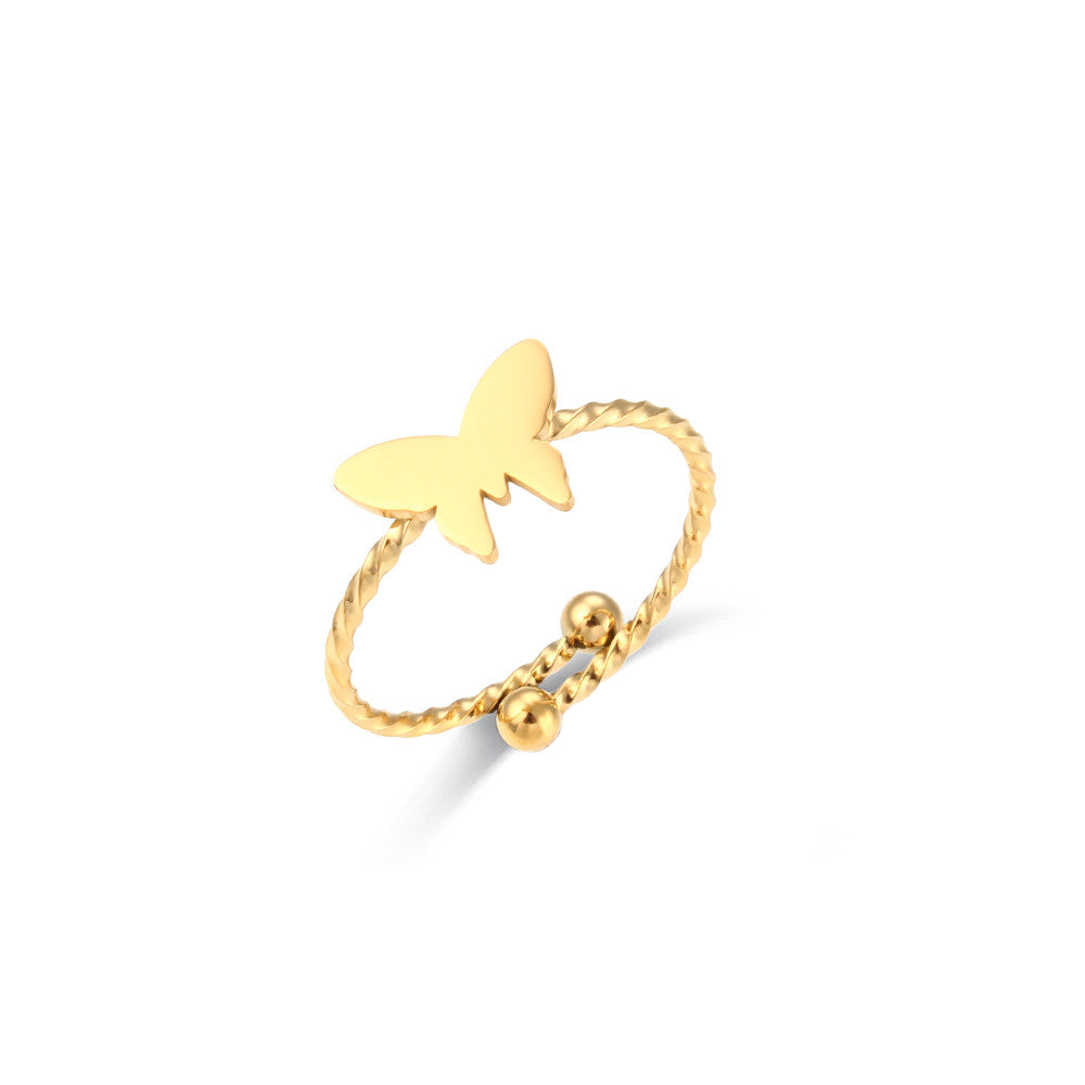 18k Gold Waterproof Stainless Steel Fine Polished Moon Star Heart Flower Adjustable Rings