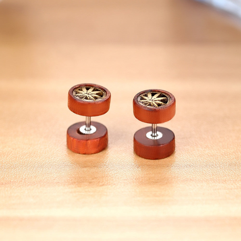 Designer Wooden Tree Of Life Lion Weed Leaf Screw Back Earrings