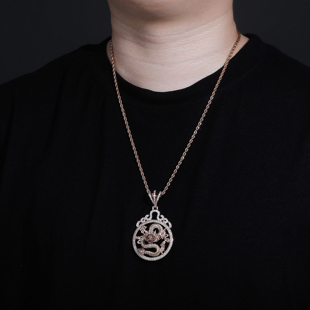 925 Silver Rose Gold 14k Chinese Style Hip Hop Fashion Dragon Pendant Chain Necklace
