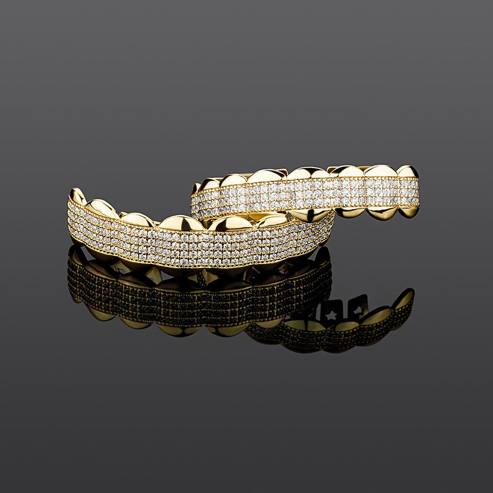 18k White Yellow Gold Crushed Ice Hip Hop Mouth Teeth Grillz