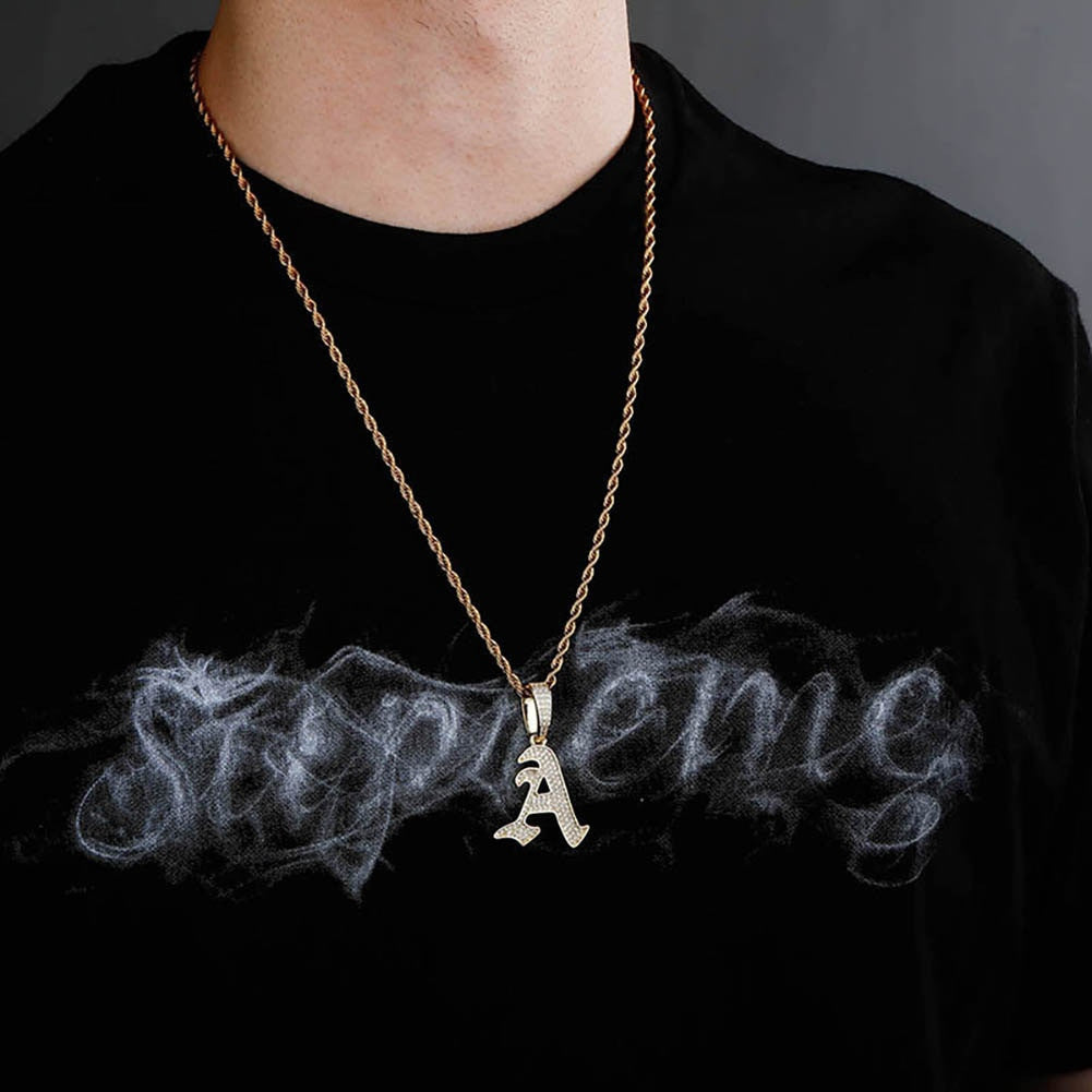 Old English 14k Rose Gold 925 Silver Hip Hop Street Rock Bling Initial Pendants