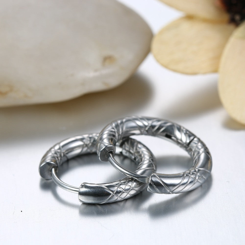 Mens Unisex Gold Black Silver over Stainless Steel Designer Hoop Earrings