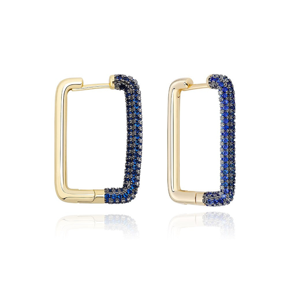 Ladies Square Hoop Cut Street Wear Fashion Flooded Ice Bling Bling Earrings