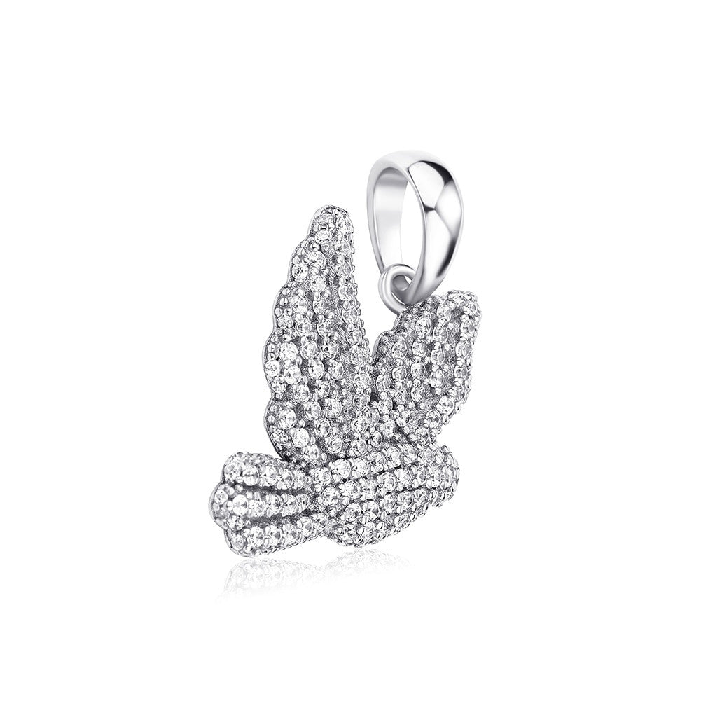 Ladies .925 Sterling Silver Spiritual Peace Dove Impression 3A Simulate Diamond Stone Necklace