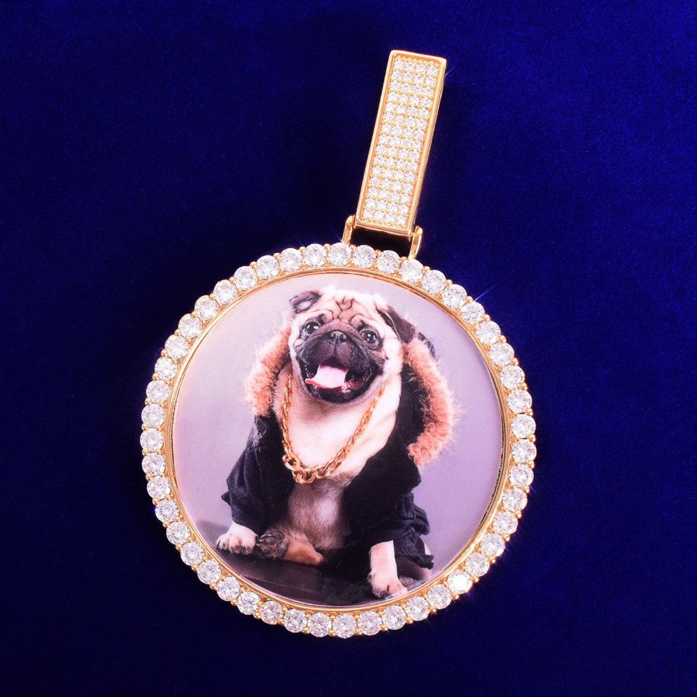 Flooded Ice Big Button 18k Silver Rose Gold Photo Picture Hip Hop Pendant