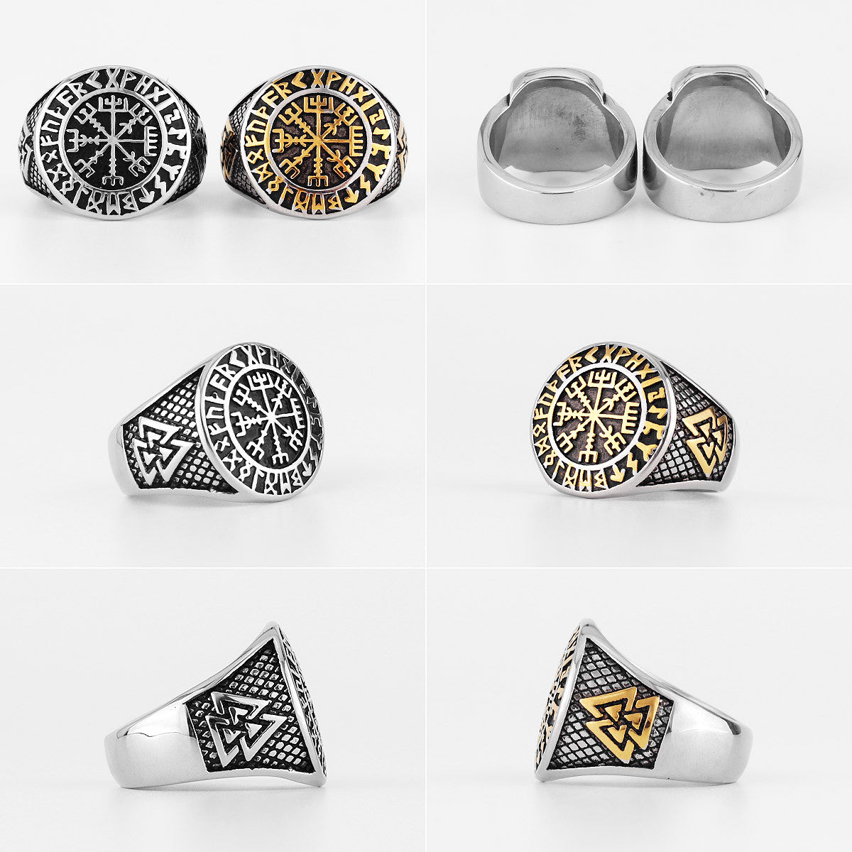 Mens 316L Stainless Steel Viking Mythology Odin Triangle Trident Street Wear Rings