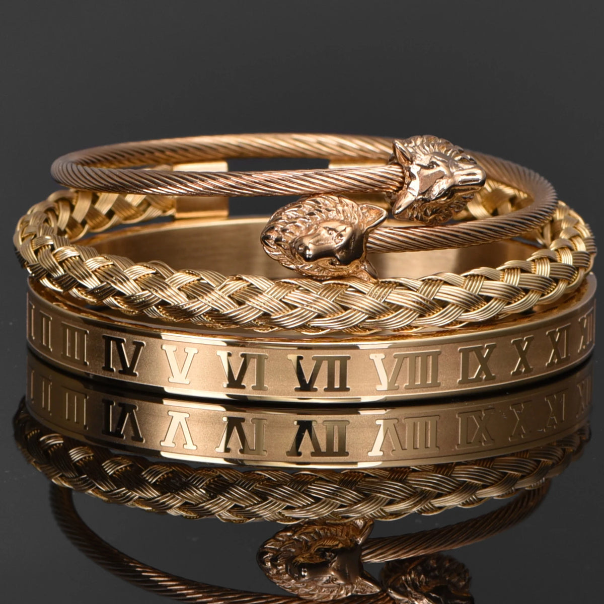 The Wolf | Luxury No Fade Stainless Steel 3 Piece Hip Hop Bracelet Stack Set