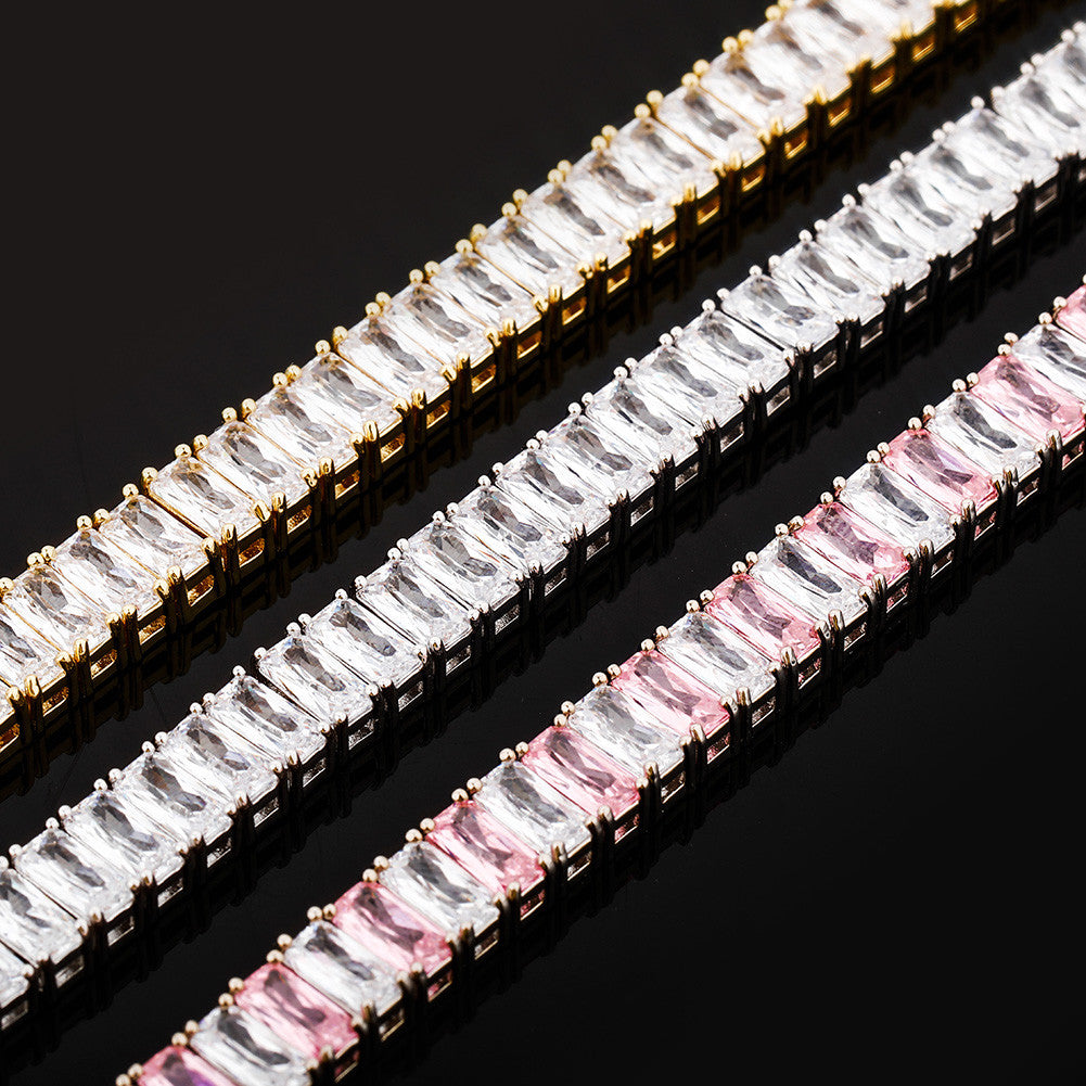 New Ice 8mm Gold Silver Pink Stone Gold Baguette Iced Link Tennis Bracelet