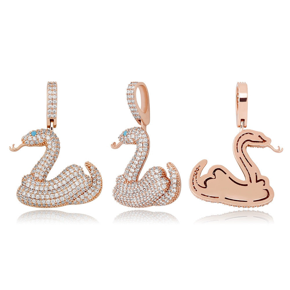 AAA True Micro Pave Coiled Snake Hip Hop Pendant Chain Necklace