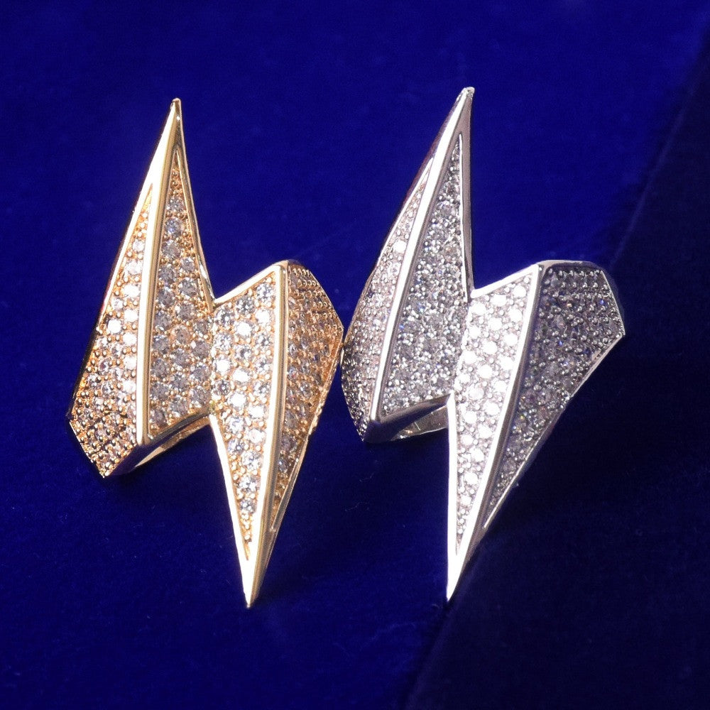 18k Gold .925 Silver Lightning Bolt AAA True Micro Pave Big Boy Baller Hip Hop Ring