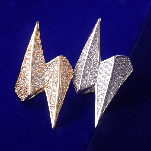 18k Gold 925 Silver Lightning Bolt AAA Micro Pave Hip Hop Rings 2