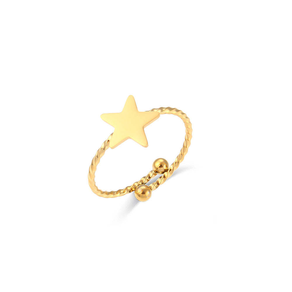 18k Gold Waterproof Stainless Steel Fine Polished Moon Star Heart Flower Adjustable Rings