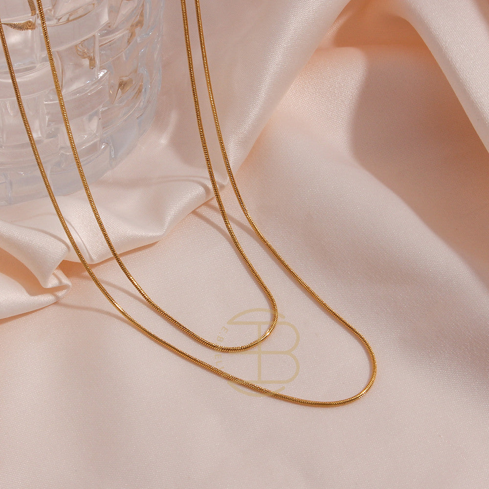 Stainless Steel Layered In 18k Gold Waterproof Double Layered Herringbone Necklace