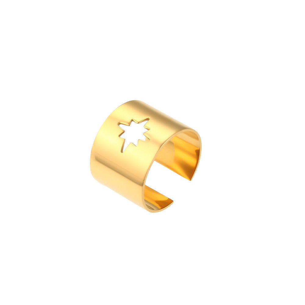 18k Gold Waterproof Stainless Steel Fine Polished Moon Star Heart Flower Adjustable Rings