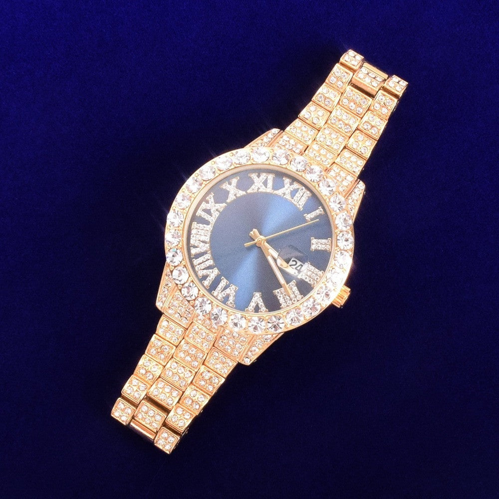 Mens Flooded Ice Deluxe Big Business Hip Hop Iced Bezel Watches