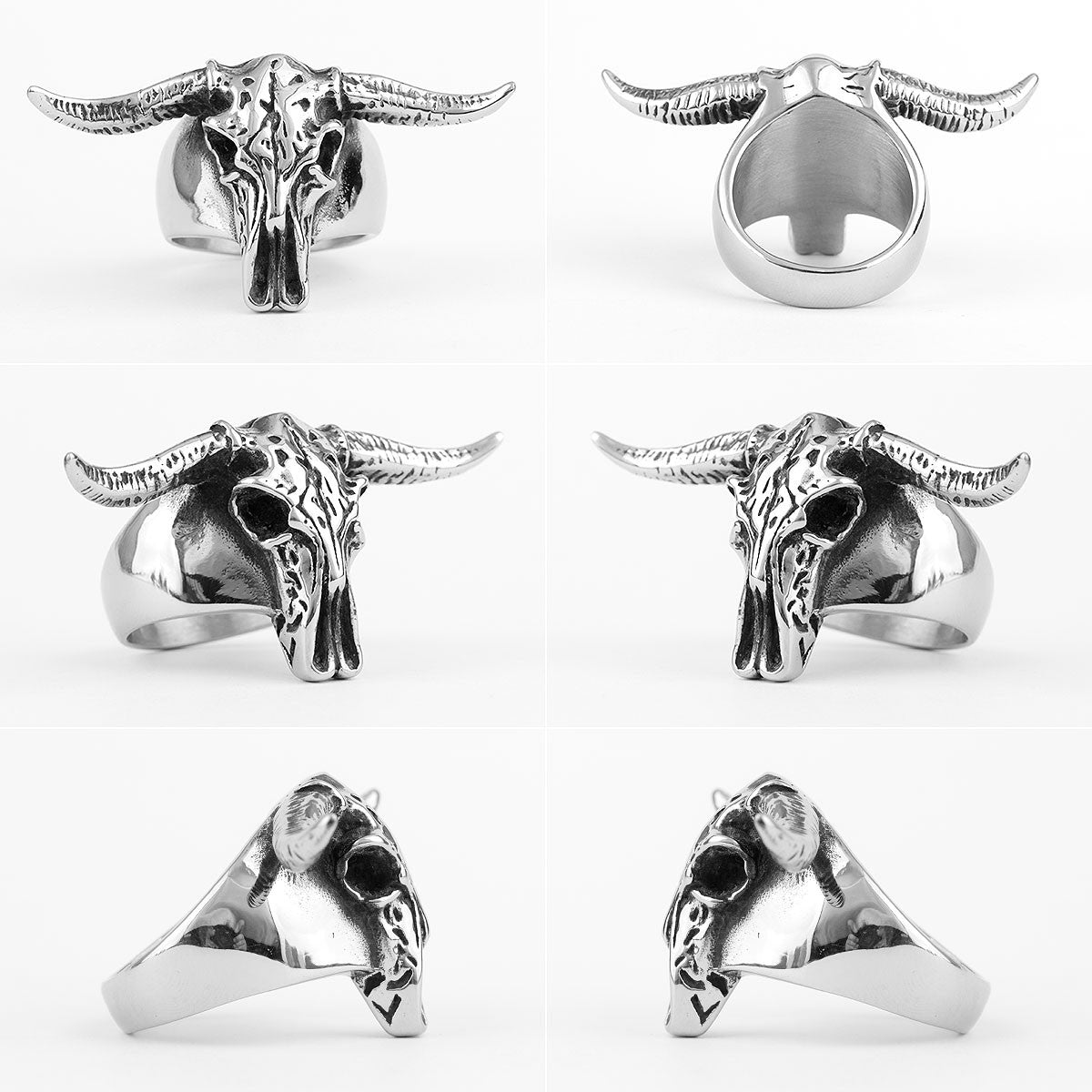 Aries | Mens No Fade 316L Stainless Steel Symbolic Ram Skull Street Wear Rings