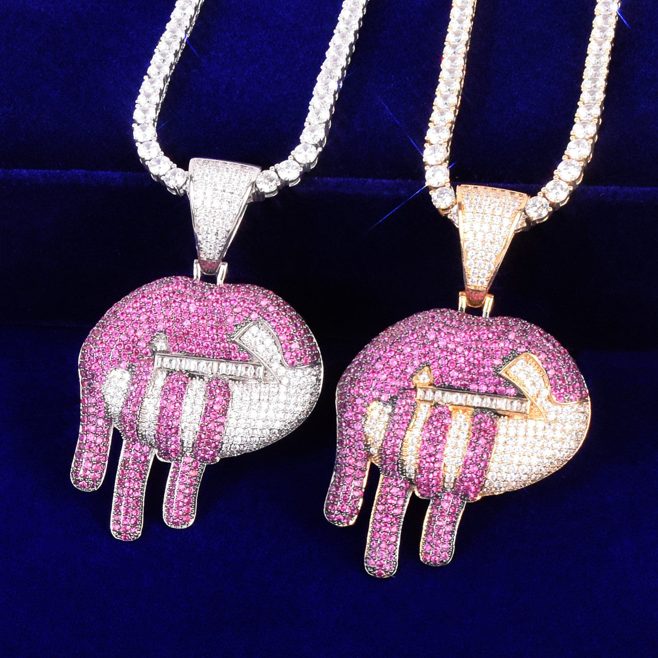 My Lip Are Sealed Sexy Drooling Lips Zipper 5A Micro Pave Drip Pendant Chain Necklace