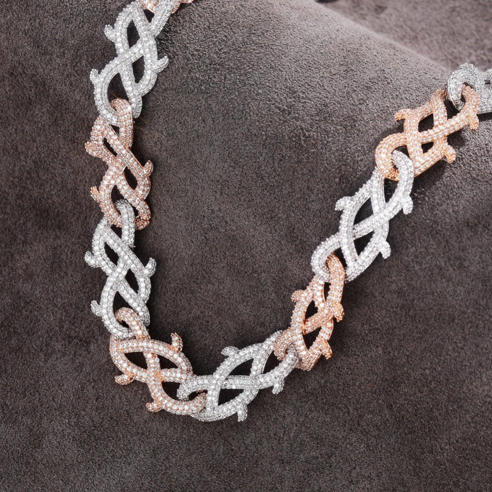 Mens Flooded Ice Crown Of Thorns Cuban Link Hip Hop Chain Necklace