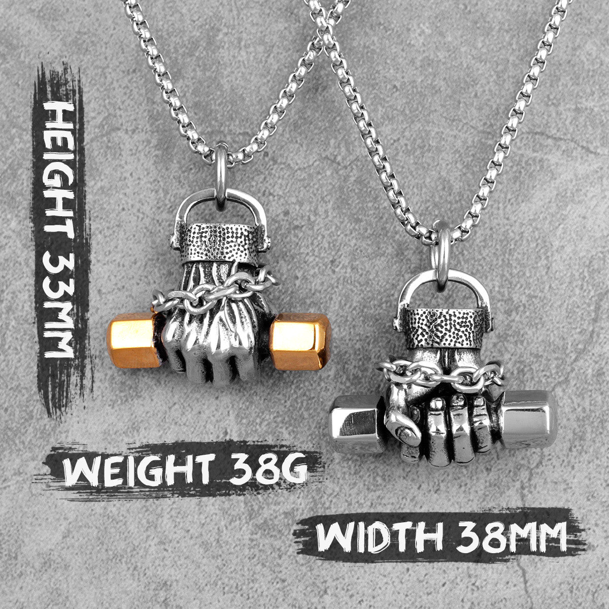 Mens Street Wear No Fade Stainless Steel Fit Life Dumbbell Hip Hop Pendant