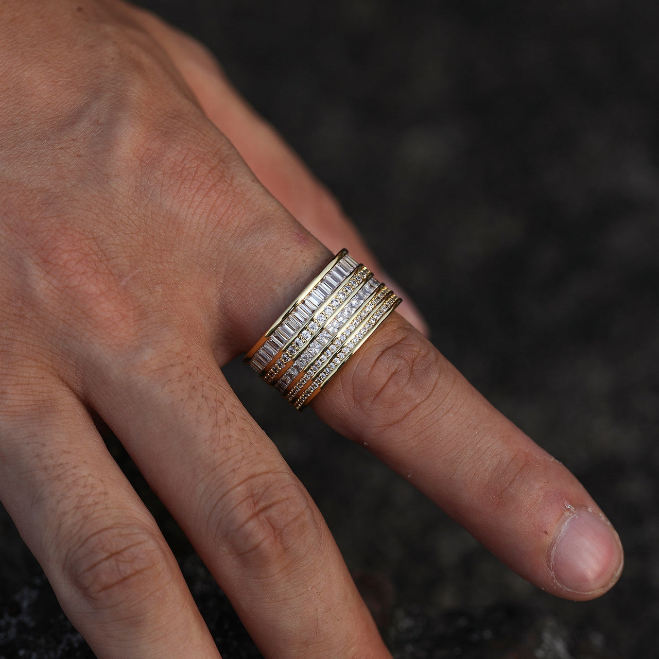 Mens 12mm Iced Baguette Multi Layered Drip Thick Pharaoh Blinged Out Rings