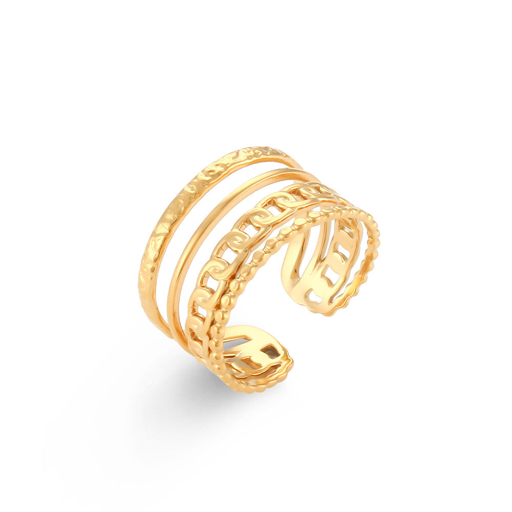 18k Gold Bohemian Elegant French Flower Stainless Steel Waterproof Rings