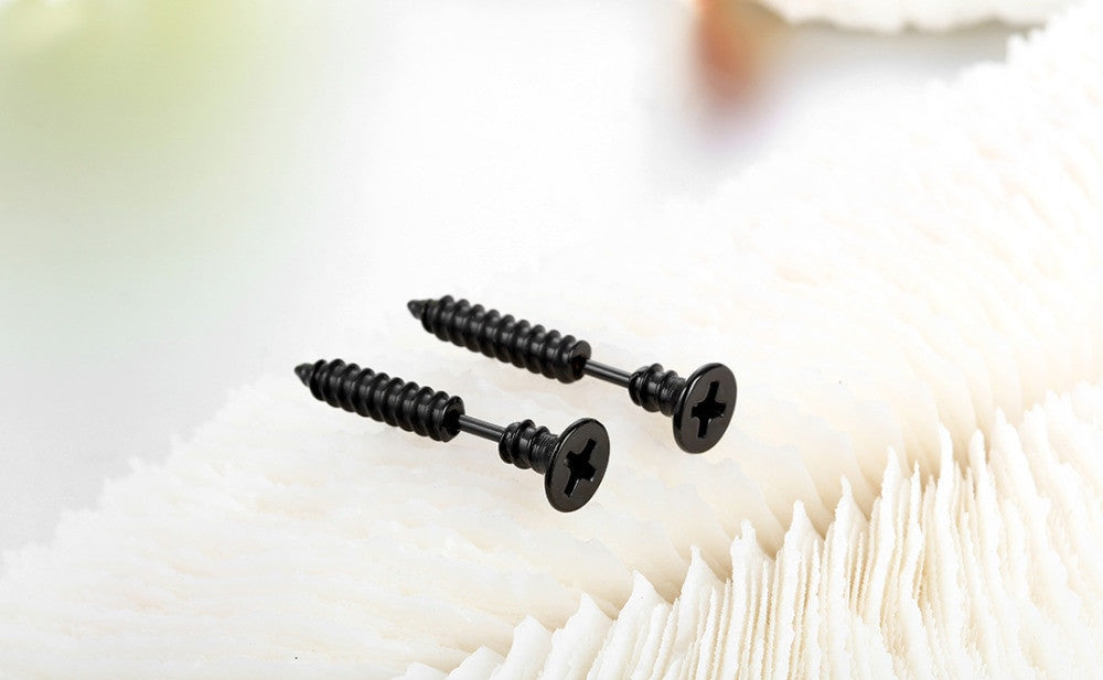 Mens Cross Screw 316L Stainless Steel Unique Phillips Screw Earrings