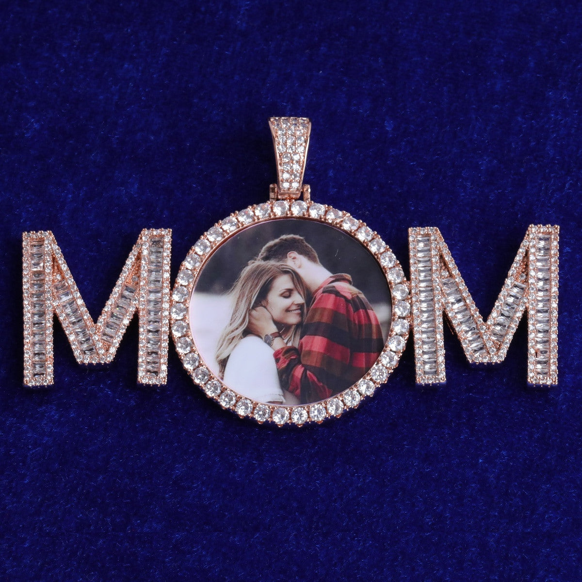 Flooded Ice MOM Hip Hop Custom Photo Medallion Pendant Chain Necklace