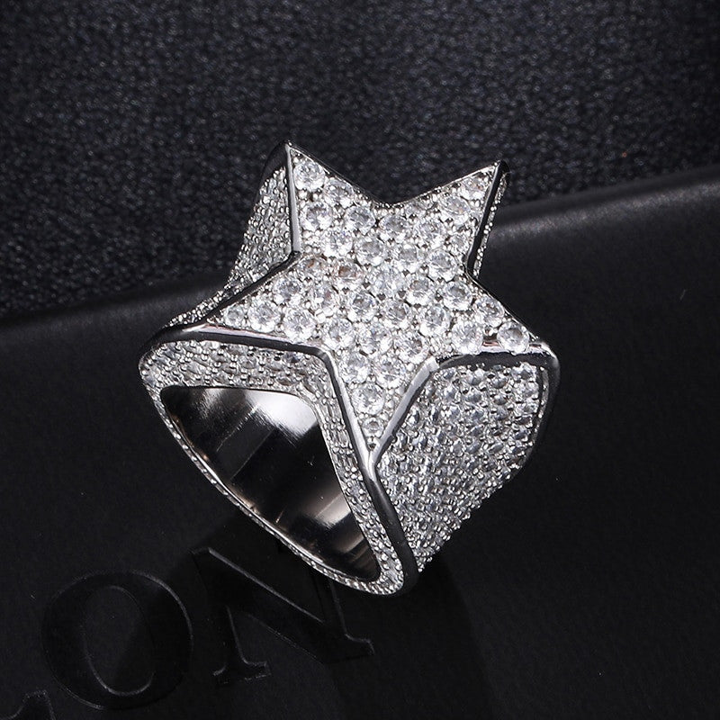 18k Gold .925 Silver AAA Simulated Diamond Crushed Ice Super Star Hip Hop Rings