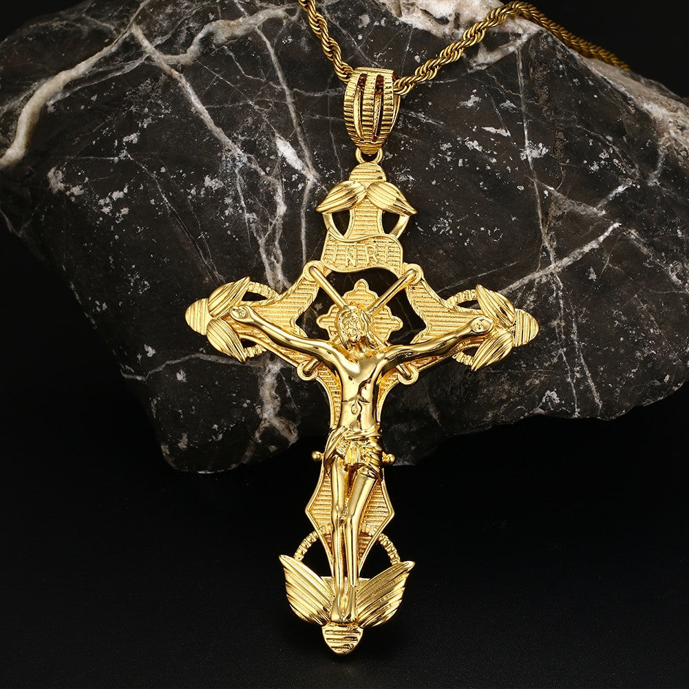 Mens Byzantine Larger 4&quot; 14k Gold Silver Rose Gold Jesus Crucifix Cross Pendant