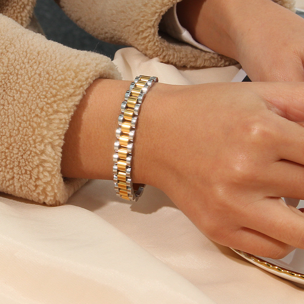 Ladies Wrist Watchband Stainless Steel 18k Gold Hip Hop Casual Bracelets