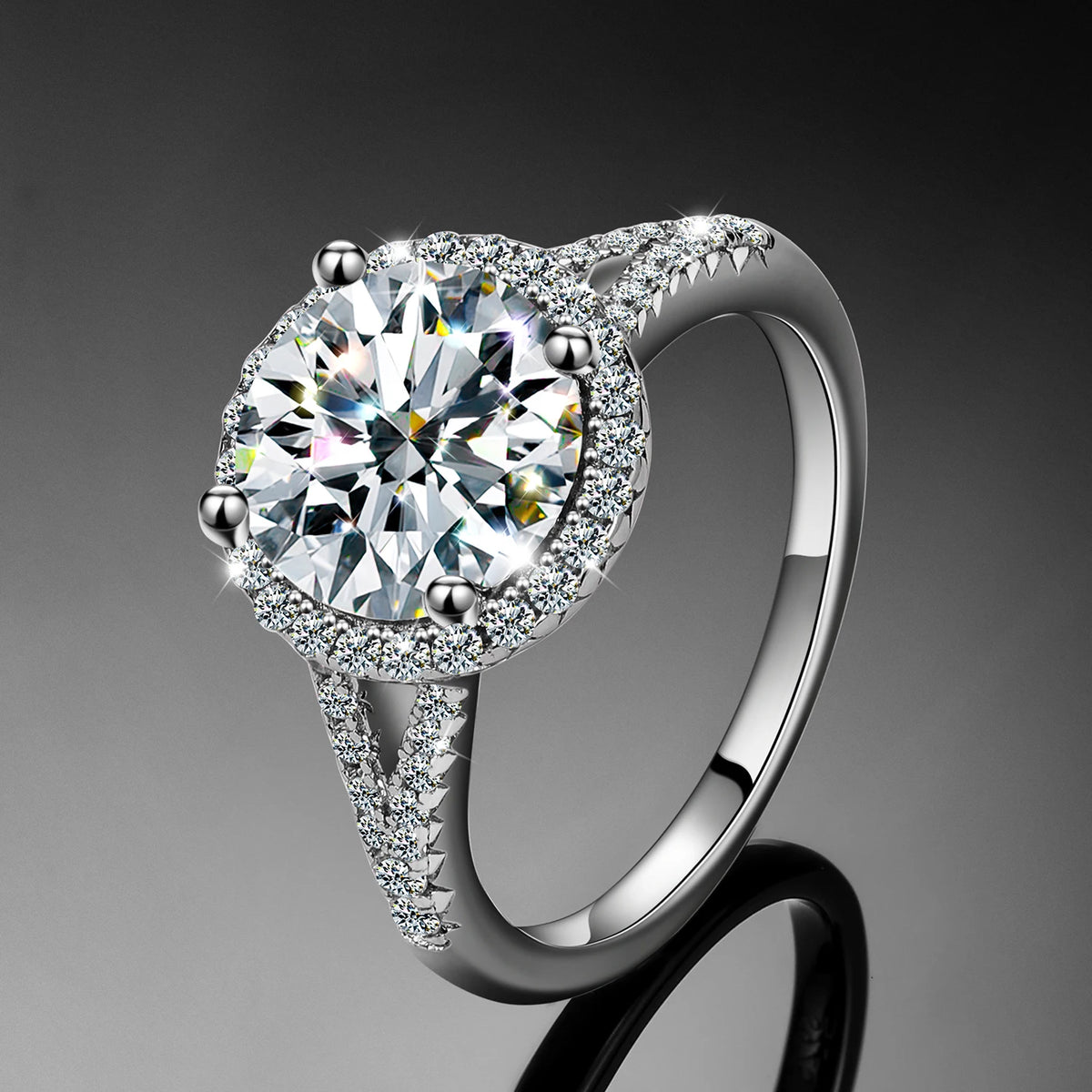 Ladies 3CT Genuine VVS Lab Diamond 9mm Round Cut Double Halo 925 Sterling Silver Rings