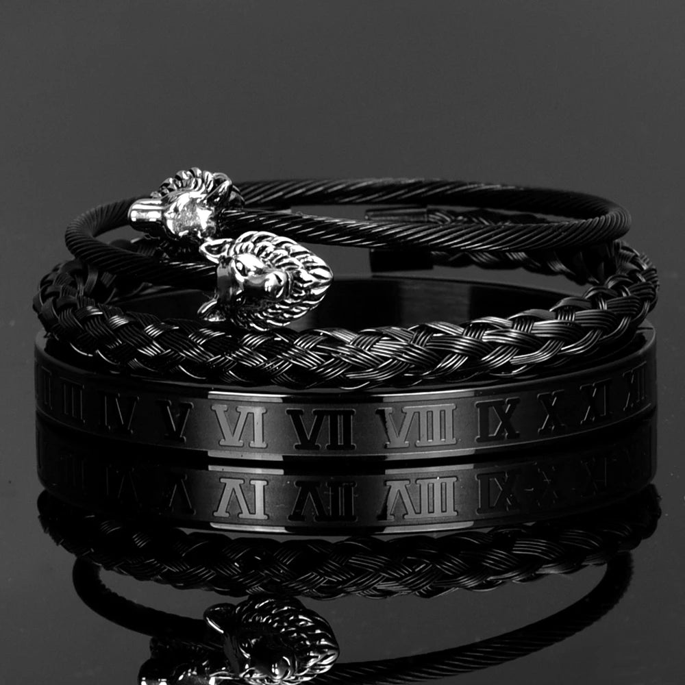 The Wolf | Luxury No Fade Stainless Steel 3 Piece Hip Hop Bracelet Stack Set
