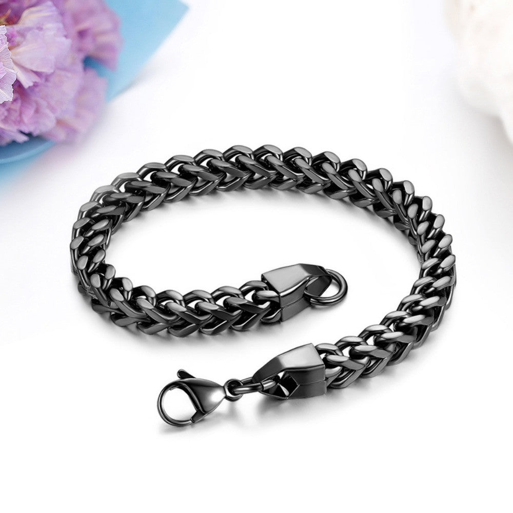 Mens High Fashion No Fade 14k Rose Gold Silver Black Stainless Steel Franco Link Bracelet